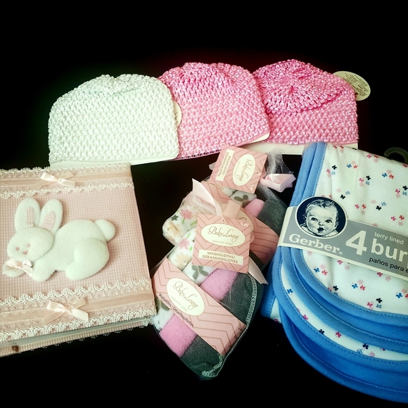 Keepsake Photo Album,  baby hats, wash cloths, and burp cloth bundle - Picture 2 of 9